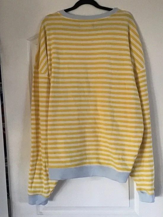 We The Free Yellow & Light Blue Striped Crewneck Free People Size Small - Picture 3 of 3